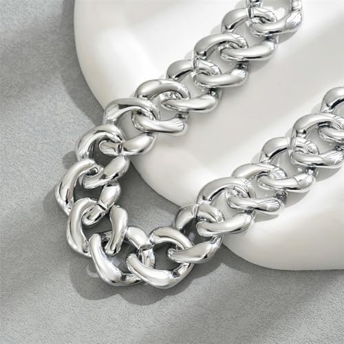 Chunky Gold Chain Necklace for Women Big Chunky Choker Necklace Gold Cuban Link Chain Necklaces Punk Hip-Hop Necklaces Costume Jewelry Gift - color: Silver09