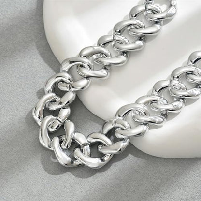 Chunky Gold Chain Necklace for Women Big Chunky Choker Necklace Gold Cuban Link Chain Necklaces Punk Hip-Hop Necklaces Costume Jewelry Gift - color: Silver09