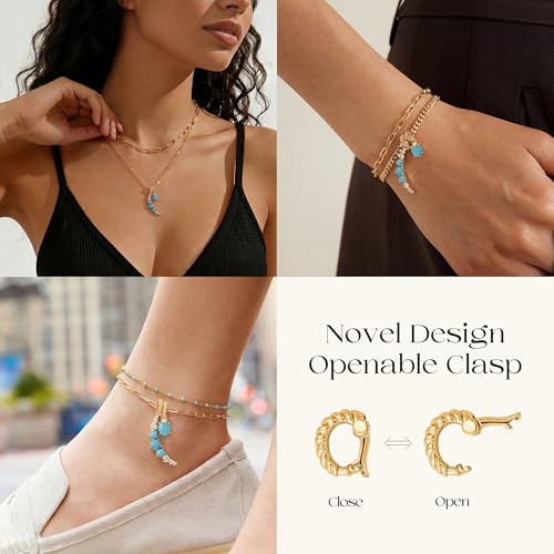 MTMY Gold Moon Pendant Necklace for Women,14K Gold Plated Dainty Chain Crescent Moon Sun Star Necklace Jewelry - style: tur moon