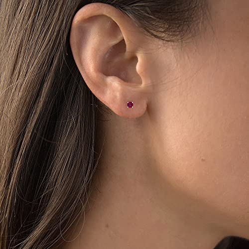 14K Gold Plated 925 Sterling Silver Hypoallergenic 4mm Round Genuine Birthstone Solitaire Screwback Stud Earrings - color: Ruby Created