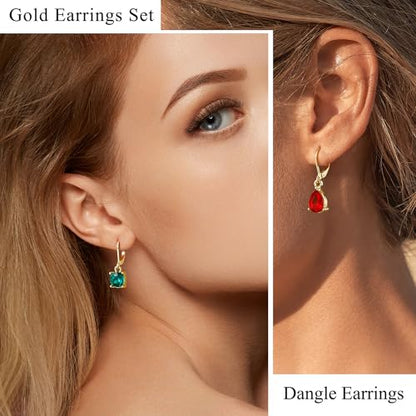Multicolor Crystal Dangle Studs Earrings Set for Women 925 Silver Hypoallergenic Dangle Earrings Leverback Drop Earring Fashion Cubic Zirconia Leverback Stud Earring Sets Trendy Cubic Zirconia Jewelry Gifts for Women - style: 9-G