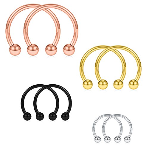 SCERRING 8PCS 16G Stainless Steel Nose Septum Horseshoe Earring Eyebrow Septum Lip Helix Tragus Piercing Ring 6-12mm - color: 8PCS - Mix Color