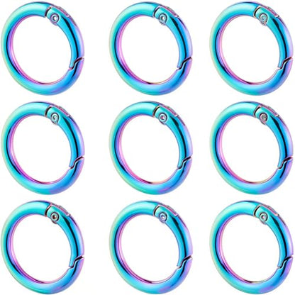 SUNNYCLUE 1 Box 12Pcs Round Carabiner Clips Trigger Spring O Rings Purse Ring Clip Metal Spring O Ring Split Rings Spring Gate Rings Clasps for Key Chains Keyrings Purses Bags Handbag DIY Crafts - color: 1 Box 12pcs Rainbow Color Spring O Ring 28mm