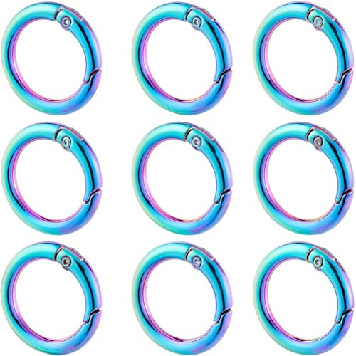 SUNNYCLUE 1 Box 12Pcs Round Carabiner Clips Trigger Spring O Rings Purse Ring Clip Metal Spring O Ring Split Rings Spring Gate Rings Clasps for Key Chains Keyrings Purses Bags Handbag DIY Crafts - color: 1 Box 12pcs Rainbow Color Spring O Ring 28mm