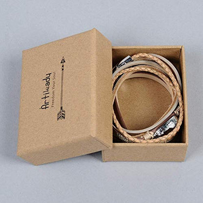 Artilady Leather Wrap Bracelet for Women, Pearl Beaded Bangle Stack Jewelry | Easy on-off, Elegant Handmade Multi-Layered, Daily Casual Date Beach Vacation, Gift for Ladies, Mother, Sister & Friend - style: Brown with druzy