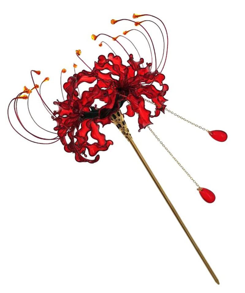 Handmade Lycoris Radiata Flower Hairpin,Kanzashi Hair Stick for Kimono Hair Accessories, Cosplay Decor Ornament Women Girl Jewellery 1pc