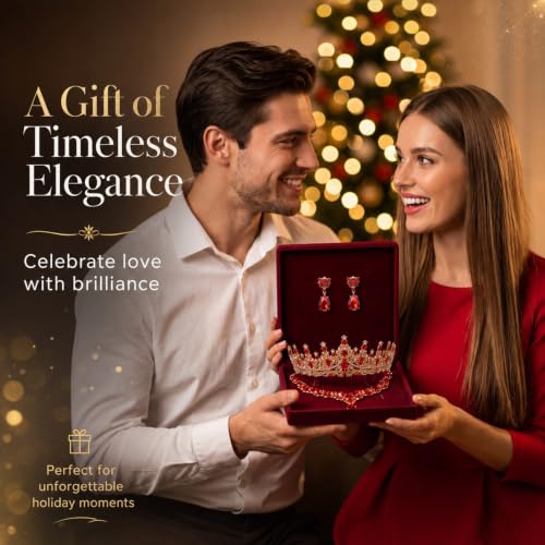 Tondiamo Bridal Jewelry Accessories Set Wedding Crystal Tiaras Crown Teardrop Necklace Earrings Satin Gloves for Women Queen Princess Birthday Prom Pageant Wedding Party - color: Red