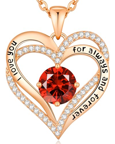CDE Engraved Forever Love Heart Birthstone Necklace Jewelry Gifts for Women | Hypoallergenic,Nickel-Free & Lead-Free,3 x 3 mm 5A CZ Heart Pendant,Anniversary Christmas Birthday Gift for Girlfriend Wife - color: 01/07-Jan/July, style: Rose Gold Plated