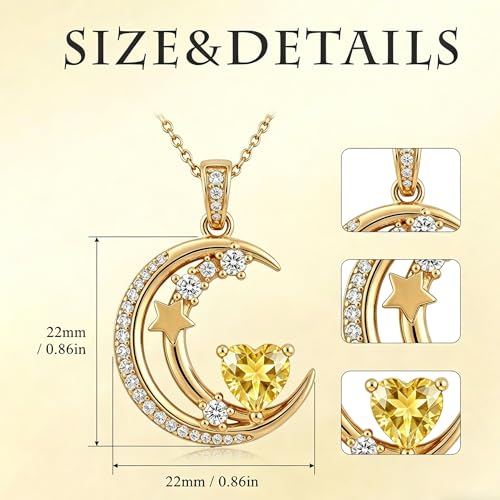 Midari 18K Gold Moon Star Necklace Moon Star Pendant Necklace with 12 Months Birthstones Moons Jewelry Gifts for Women Mom Her - color: 11-November