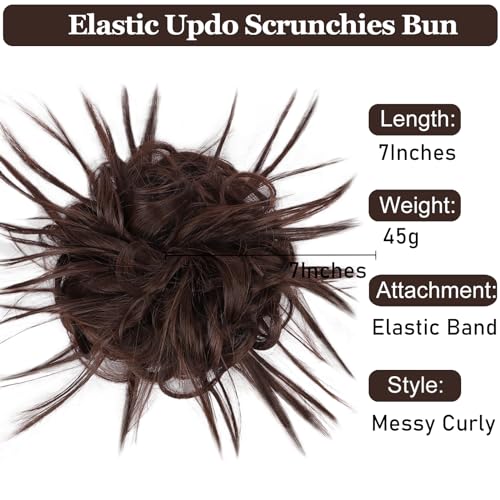 HMD Tousled Updo Messy Bun Hairpiece Hair Extension Ponytail for Women | Synthetic Hair Bun Extension with Elastic Rubber Band, Tousled Updo Messy Bun Hairpiece for Ponytail Styles Daily Party - color: Dark Medium Auburn