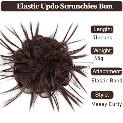 HMD Tousled Updo Messy Bun Hairpiece Hair Extension Ponytail for Women | Synthetic Hair Bun Extension with Elastic Rubber Band, Tousled Updo Messy Bun Hairpiece for Ponytail Styles Daily Party - color: Dark Medium Auburn