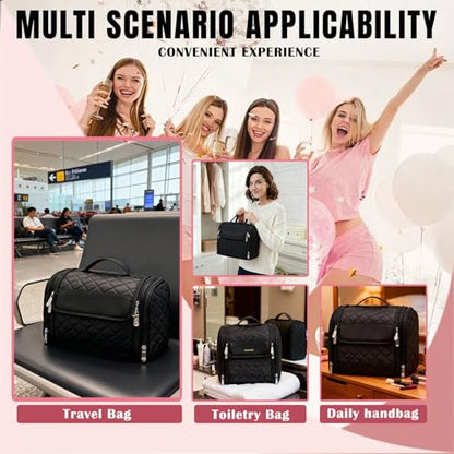 banapoy Hanging Toiletry Bag for Women, Roll up Cosmetics Makeup Bag, Travel Makeup Cosmetic Organizer with Hanging Hook, for Jewelry Toiletries, 10.63x9.45x6.30in (Black) - color: Black