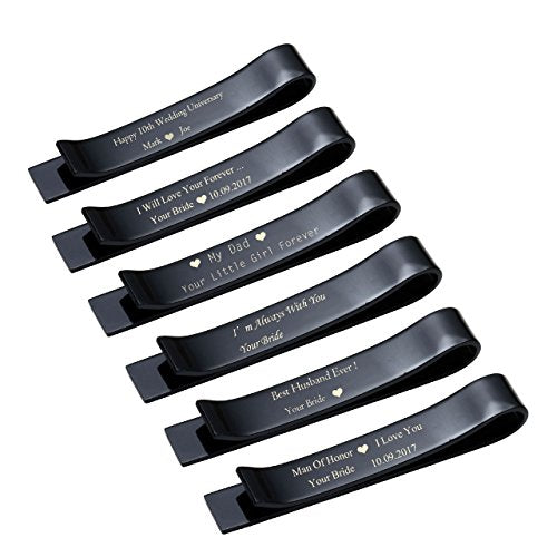 Zysta Free Engraving - Personalized Custom Mens High Polished Stainless Steel Mens Tie Bar Clip for Regular Ties + Gift Box - color: Black