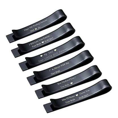 Zysta Free Engraving - Personalized Custom Mens High Polished Stainless Steel Mens Tie Bar Clip for Regular Ties + Gift Box - color: Black