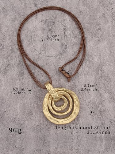 Bohemian Necklaces for Women Long Leather Necklace with Large Pendant Chunky Boho Hippie Jewelry Pendant Chocker Necklace - style: Large Gold Pendant Necklace