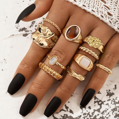 RIOSO Chunky Rings Set for Women Thick Large Big Bulk Statement Dainty Fashion Stackable Knuckle Ring Womens Chunky Rings Jewelry Sets