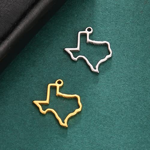 kkjoy 5Pcs Hollow Continents Maps of USA Pendant Charms for Jewelry Making and Crafting, Stainless Steel Mini Charm Craft Supplies Accessories for DIY Bracelet Necklace Earrings - color: Hollow Texas Map - Silver