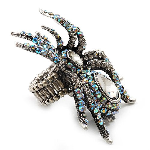 Avalaya Oversized Clear Crystal Spider Stretch Cocktail Ring (Silver Tone)