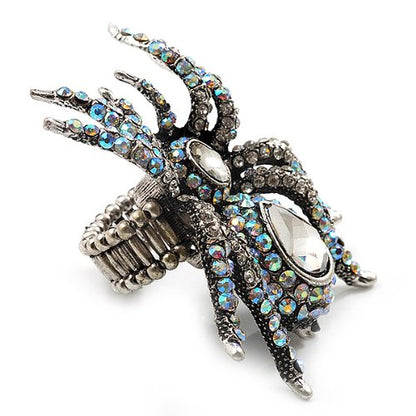 Avalaya Oversized Clear Crystal Spider Stretch Cocktail Ring (Silver Tone)
