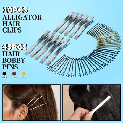 FANDAMEI Hair Accessories Kit - Elastic Hair Ties, Cotton Bands, Rubber Bands, Hair Pins, Rat Tail Comb for Women