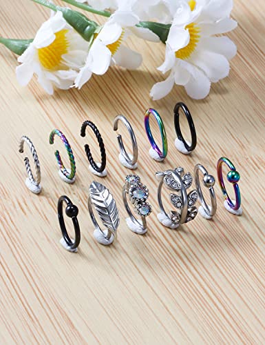 20G 18G 16G Nose Rings Studs 316L Surgical Steel Flat Back Threadless Push in Nose Studs Screw L-Shaped Nose Rings Tragus Cartilage Helix Earrings Piercing Jewelry for Women Men - color: Set E:20G(0.8MM)-Mix Color