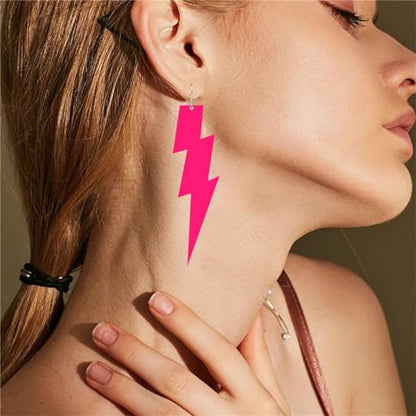 ONLYJUMP Acrylic Exaggerated Lightning Earrings Statement Punk Retro Geometric Delicate Neon Personalized Earrings Accessory Jewelry for Women - color: Exaggerated Rose Red