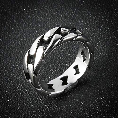 HZMAN Mens Stainless Steel 7mm Wide Band Cuban Link Chain Ring, Silver Gold Black - color: 7mm-Silver