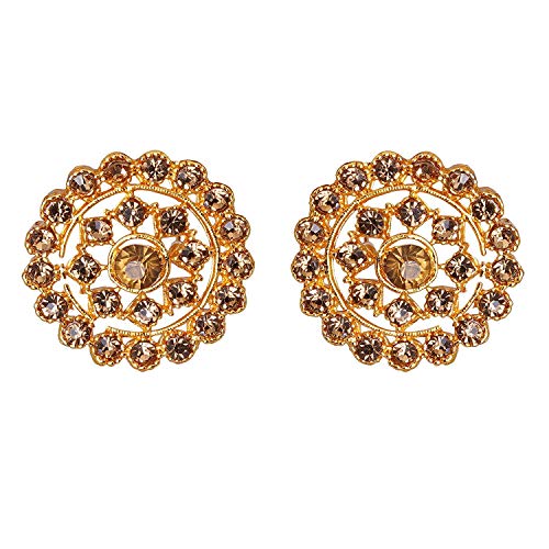Aheli Pearl Diamond Choker Necklace & Round Earrings Gift for Women Indian Traditional Bollywood Fashion Bharatanatyam jewellery set - color: Champagne