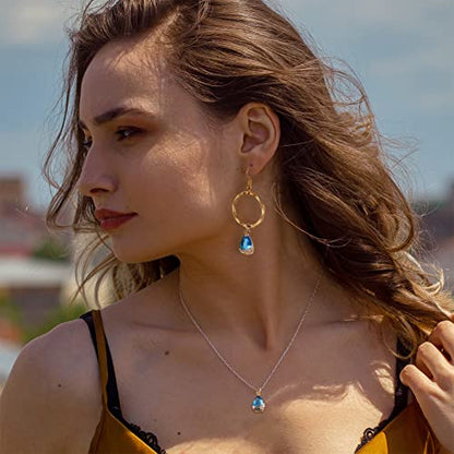 FASHEWELRY 50Pcs Faceted Teardrop Glass Pendants Transparent Crystal Drop Charms with Light Gold Brass Flower Setting for DIY Bracelet Necklace Earring Jewelry Craft Making - color: Light Blue