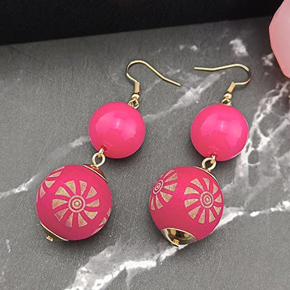 Bocar 3 Layer Chunky Statement Beaded Necklace and Earrings Set, Fashion Multi Layer Women Collar Necklace Jewelry Set - color: Bright Rose-Gold