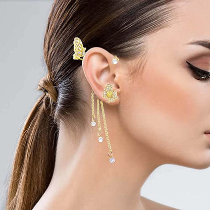 Shining Butterfly Ear Cuffs Zircon Butterfly Earrings for Women Ear Cuffs for Women Non Piercing Ear Wrap Around Earrings - color: E