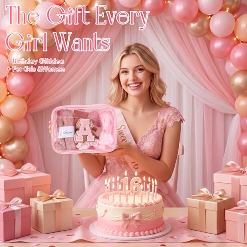 9 Pcs Bow Gift for Woman Set with Hair Headband Scrunchie Sleep Eye Mask Hair Claw Bow Comb with Mirror Monogram Cosmetic Bag Socks for Bachelorette Party Spa Sleepover Birthday Gifts (A) - style: A