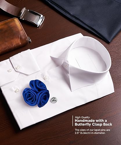 Premium Trio Cluster Flower Lapel Pin - Formal Boutonniere for Men, Flower Brooch Pin - color: Royal