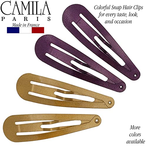 Camila Paris CP1330E French Hair Barrettes Clips, Snap Hair Slides Clic Clac for Women, Styling Girls Side Slide-in Metal Snap Pin Hair Accessories for Women. Strong Hold, No Slip Grip, Made in France - color: 4PK Metal Purple/Gold 2"