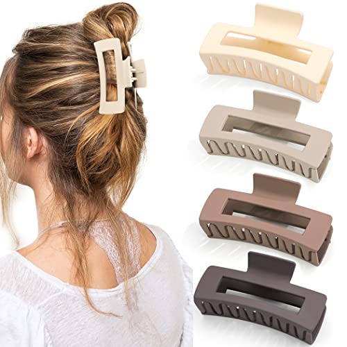 Canitor Hair Claw Clips for Women - 4 PCS Matte French Design Rectangular Barrette Banana Non-Slip Clips for Thick Hair - color: neutral color