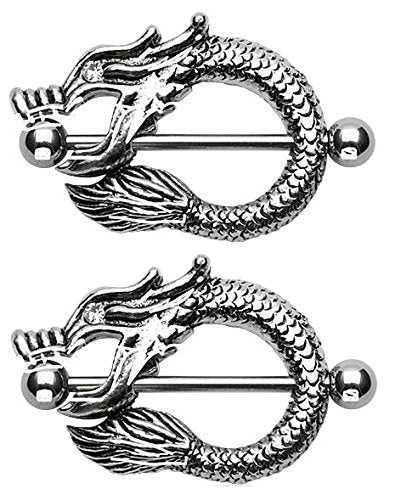 Pierced Owl 14G Stainless Steel Dragon Fire Mouth Nipple Shields, Sold as a Pair