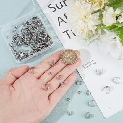 UNICRAFTALE 120Pcs 6 Styles Stainless Steel Pinch Clips Clasp Bail Snap On Bails Hook Pendant Clip Clasp Metal Connector Clasps Pendant Clasps for Neckalce Jewelry DIY Craft Making - color: Stainless Steel Color