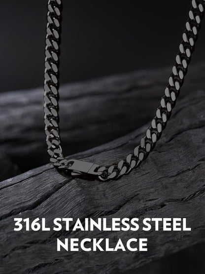 Bandmax Men's Premium Solid Stainless Steel Miami Cuban Link Chain Necklace | Waterproof Tarnish Resistant Chain, Silver Finish/Gold/Black Plated, Easy-open Clasp, 5/7/9/12MM, 18-30 Inches, With Gift Box - color: 03 5MM-Black Plated, size: 26 Inch (66cm)