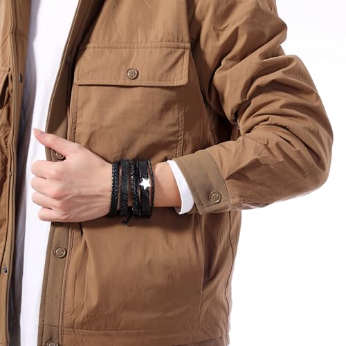 Braided Faux Leather Bracelet Punk Cuff Wrap Bracelets for Men Women Skull,Star,Bull bracelets - color: A1:4PCS