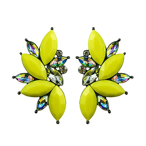 80s Funky Punk Rock Spiky Starburst Angel Wings Oversized Colorful Stones Studded Candy Cluster Women Statement Stud Earrings - color: Electric Yellow