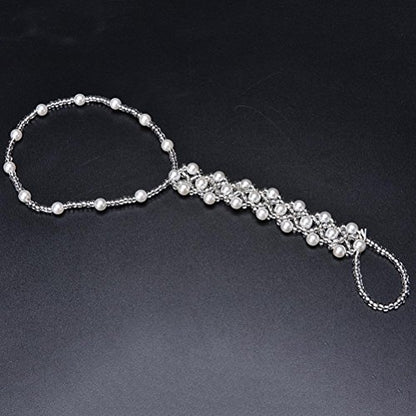 ZHONGJIUYUAN 2PCS(1 Pair) Footless Bridal Foot Jewelry Women Faux Pearls Anklets Beach Wedding Pearl Barefoot Sandals Stretch Anklet Chain