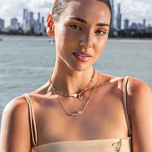MJartoria Initial Necklaces for Women, Colorful Beaded Necklace, Shell Beach Necklace Letter Choker Handmade Jewelry Gifts - style: U