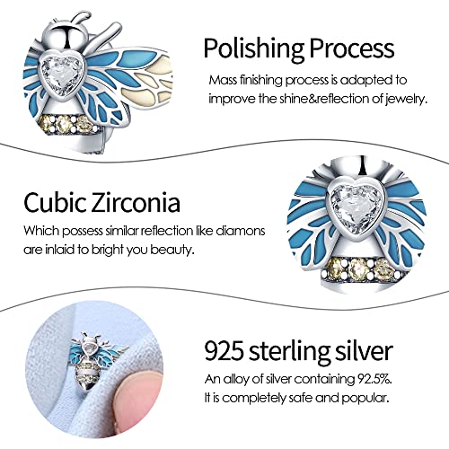 Pandach 925 Sterling Silver Charms for Bracelet&Necklace Dangle Pendant Bead with 5A Cubic Zirconia Stones,Jewelry Beads Gifts for Women - style: Little Bee Charm