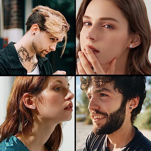 ORAZIO Black Silver Earrings for Men,Stainless Steel Cubic Zirconia Earrings 20G Mens Earrings Hypoallergenic CZ Earrings Studs Trendy Square Earring Studs Set 4-8MM - style: 2 Pairs,Cubic Zirconia Diameter:7mm