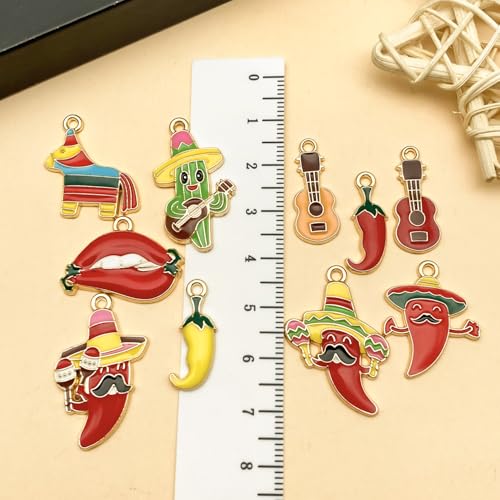 Youdiyla 30pcs Alloy enamel Mexican style carnival chili cactus set Pendant Jewelry Making DIY Keychain Earrings Pendant Various Design Charms for Jewelry Making Bracelets Necklace (SN1097) - color: SN1097