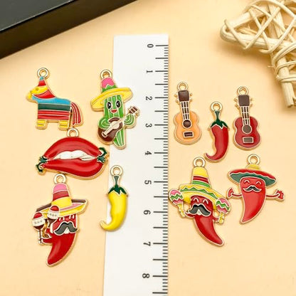 Youdiyla 30pcs Alloy enamel Mexican style carnival chili cactus set Pendant Jewelry Making DIY Keychain Earrings Pendant Various Design Charms for Jewelry Making Bracelets Necklace (SN1097) - color: SN1097