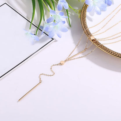 COLORFUL BLING Multilayer Choker Long Chain Tassel Pendant Necklace for Women Beads Necklace Long Bar Charm Chain Jewelry - color: C gold bar