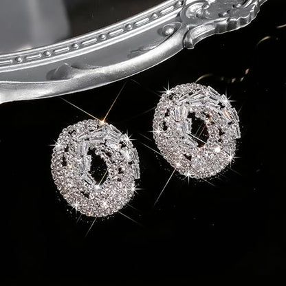 Rhinestone Earrings Dangling for Women Sparkly Silver Dangle Earrings Girls Long Chandelier Earrings Tassel Lightweight Ear Studs Cubic Zirconia (KE001S-W) - color: CZ Oval YXE065S