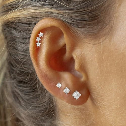 Stud Earring for Women, 14K Gold Silver Plated Hypoallergenic Studs Set | Trendy Cartilage Tragus Helix Clover Flower Earring Stack for Multiple Piercing, Dainty Cute Small Jewelry Gift, Non Tarnish - style: SL-CZ/Climbers A-4 Pairs