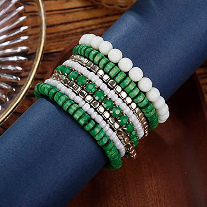 LUREME Boho Multi Strand Stackable Stretch Bracelet Set Wooden Cube Alloy Bead Bangle bl003172 - color: Green